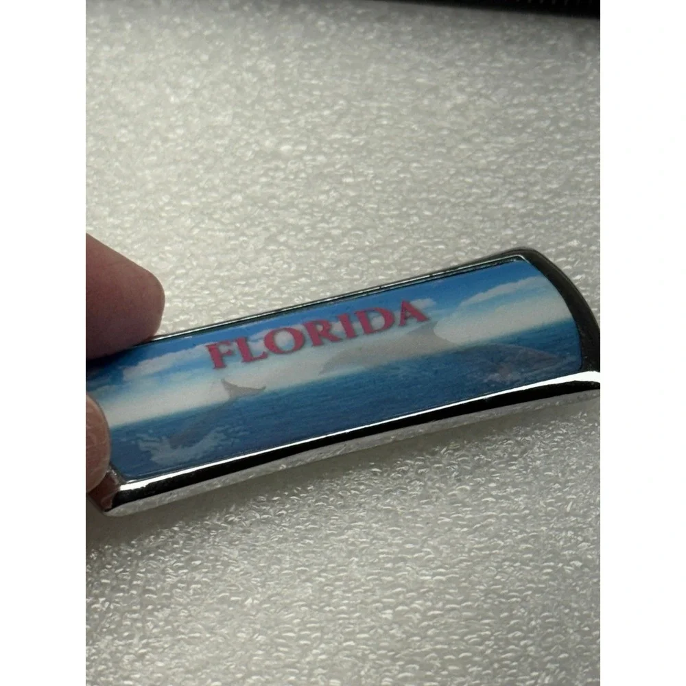 Florida Dolphin Beach‎ Scene Souvenir Keychain Metal Chrome Erica Beach Scene